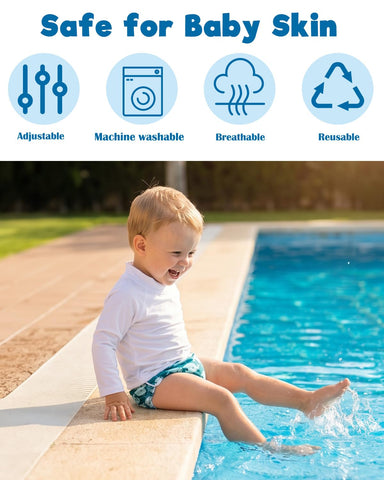 ALVABABY Swim Diapers 2pcs Reusable Baby Boy Swim Diaper 0-8 Months Adjustable Snap Washable Infant Toddler Swimming Diaper for Pool Beach & Swim Lessons – Waterproof PUL Leak-Proof UPF 30+ Small Size