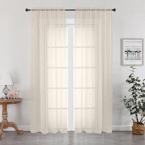 OWENIE Cream Sheer Curtains 84 inches Long 2 Panels Set for Bedroom Living Room, Soft Solid Living Room Sheer Curtain, Rod Pocket Light Filtering Curtains, 2 Pcs Each 42“ W x 84" L,Cream