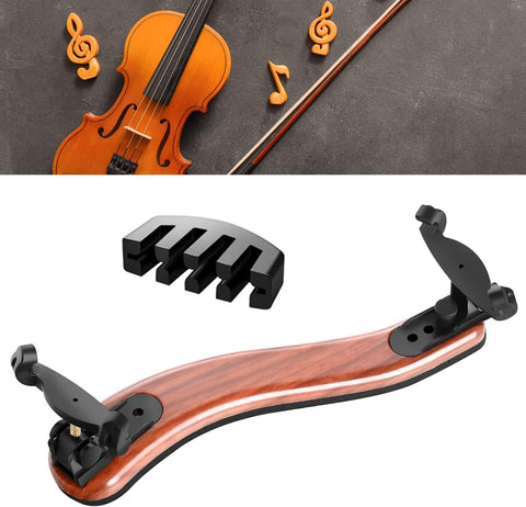 SUEWIO Violin Shoulder Rest for 4/4 and 3/4 Size, [Imitation Wood Grain] Violin Shoulder Rest with Comfortable Foam Pad & Height Adjustable Feet