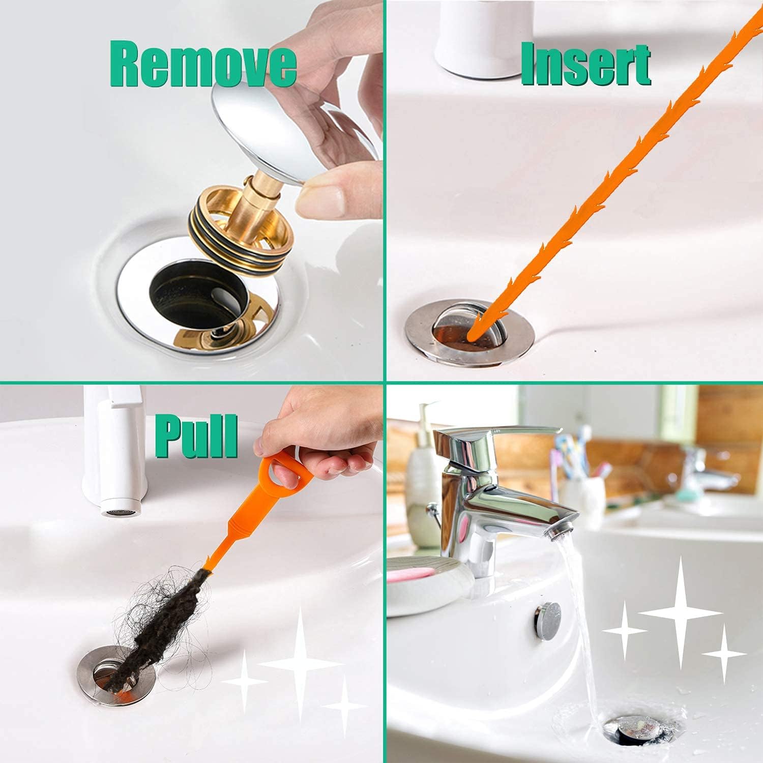 Drain Snake Hair Drain Clog Remover - 3 Pack Shower Sink Unclogger Tool