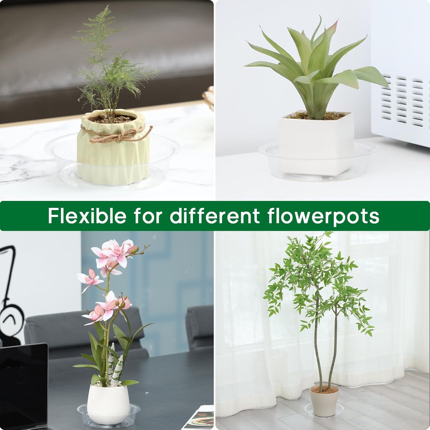 JERIA 40 Pack Clear Plant Saucers（6/8/10/12 Inch）,Plastic Flower Pot Trays,Round Durable Plant Drip Trays for Indoor and Outdoor