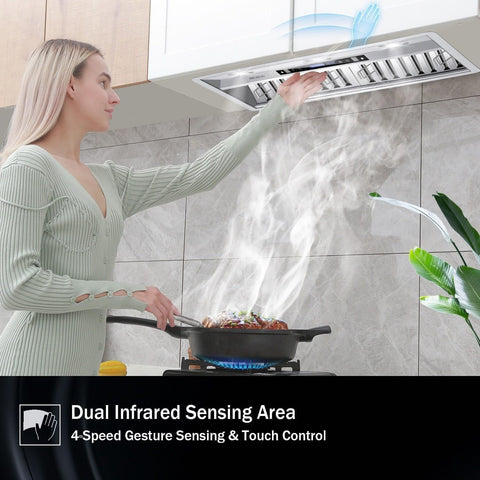 MCBON Range Hood Insert 42 Inch, 900 CFM Insert Range Hood, Touch Control Range Hood Insert, Remote & Gesture Sensing Vent Hood Insert, 4-Speed Hood Range Insert, Stainless Steel Range Hood, AE88-42
