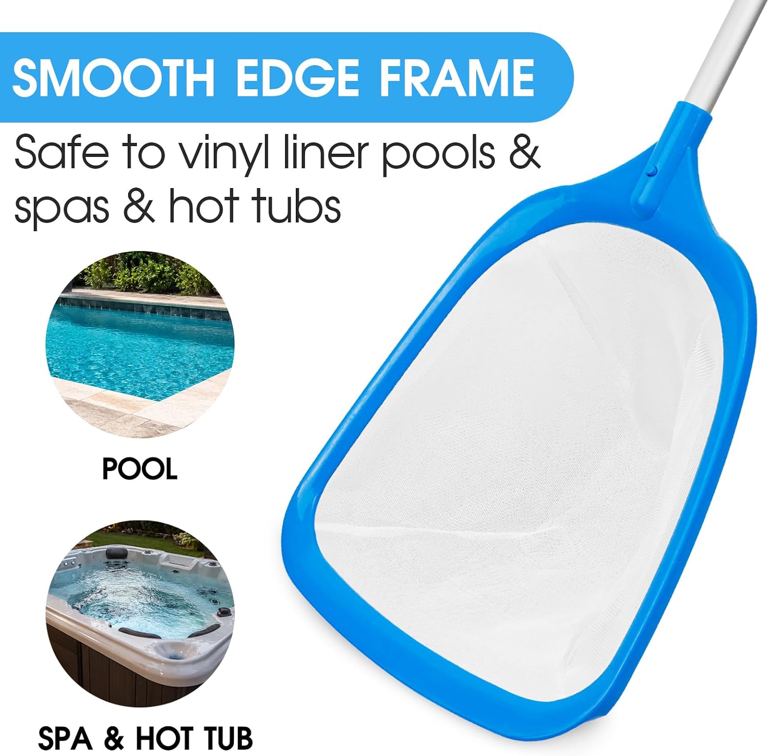TidyMister Pool Skimmer Hot Tub Skimmer Spa Net with 12'' Aluminum Pole Ultra Fine Mesh Pool Net Accessories Leaf Skimmer for Small Pools Fine Debris