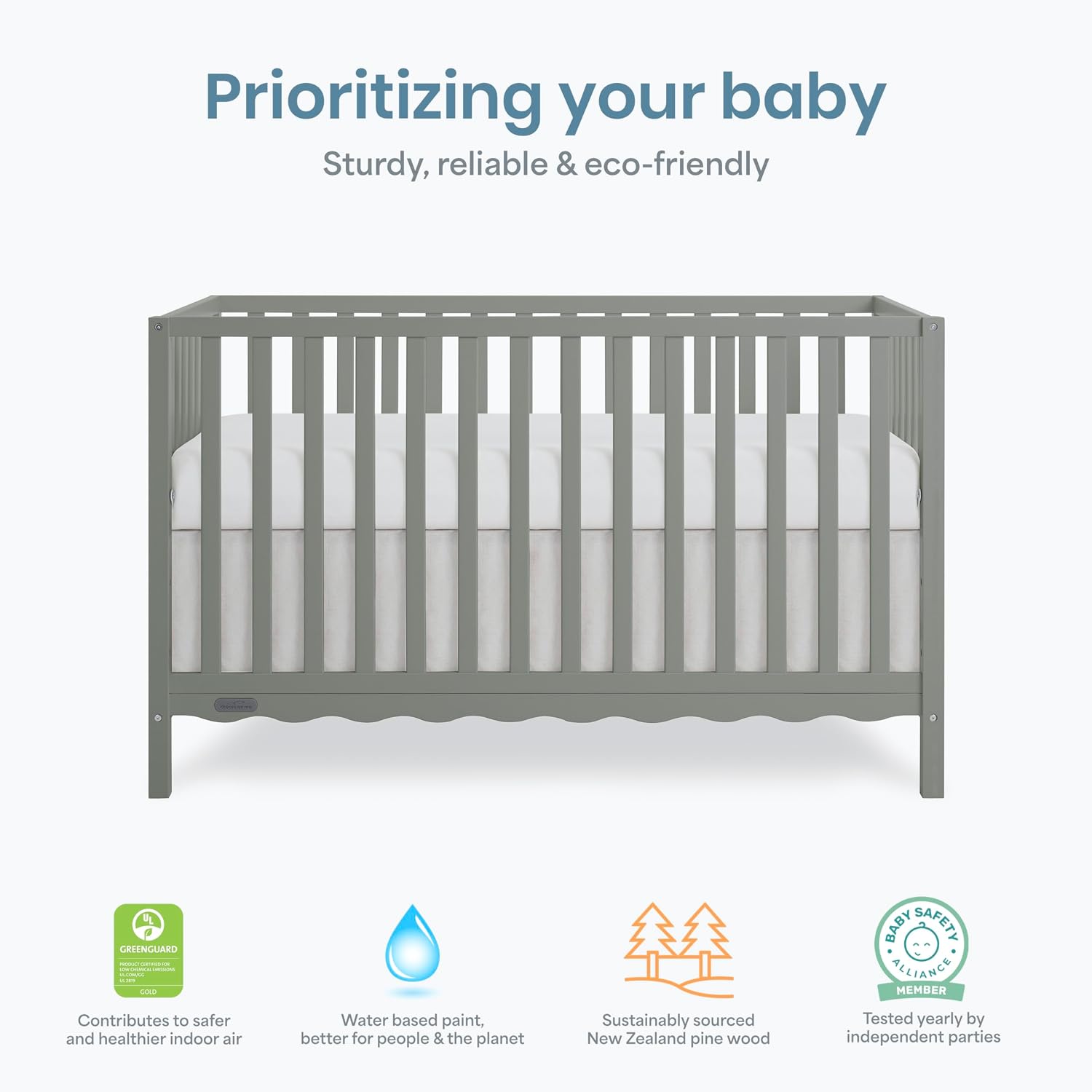 Dream On Me Synergy Wave 5-in-1 Convertible Full Size Baby Crib, Seagrass