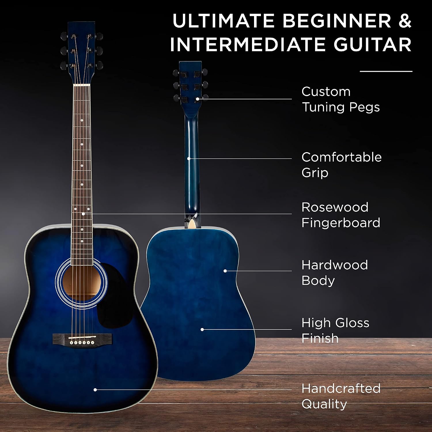 Best Choice Products 41in Full Size Beginner All Wood Acoustic Guitar Starter Set w/Gig Bag, Strap, Capo, Strings, Picks - Blue