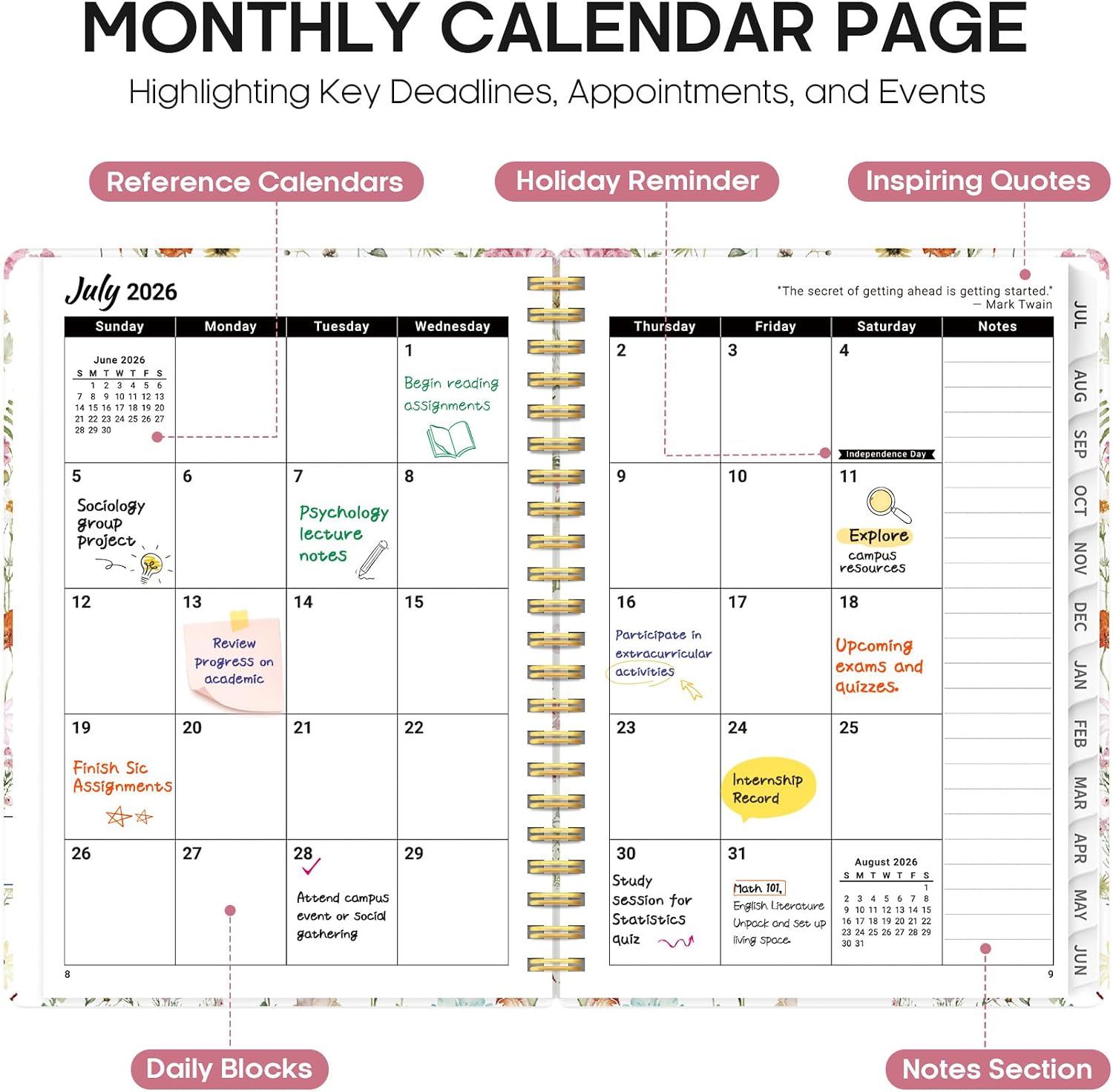 Taja Planner 2026-2027, Jul 2026-Jun 2027 Monthly & Weekly Calendar Planner