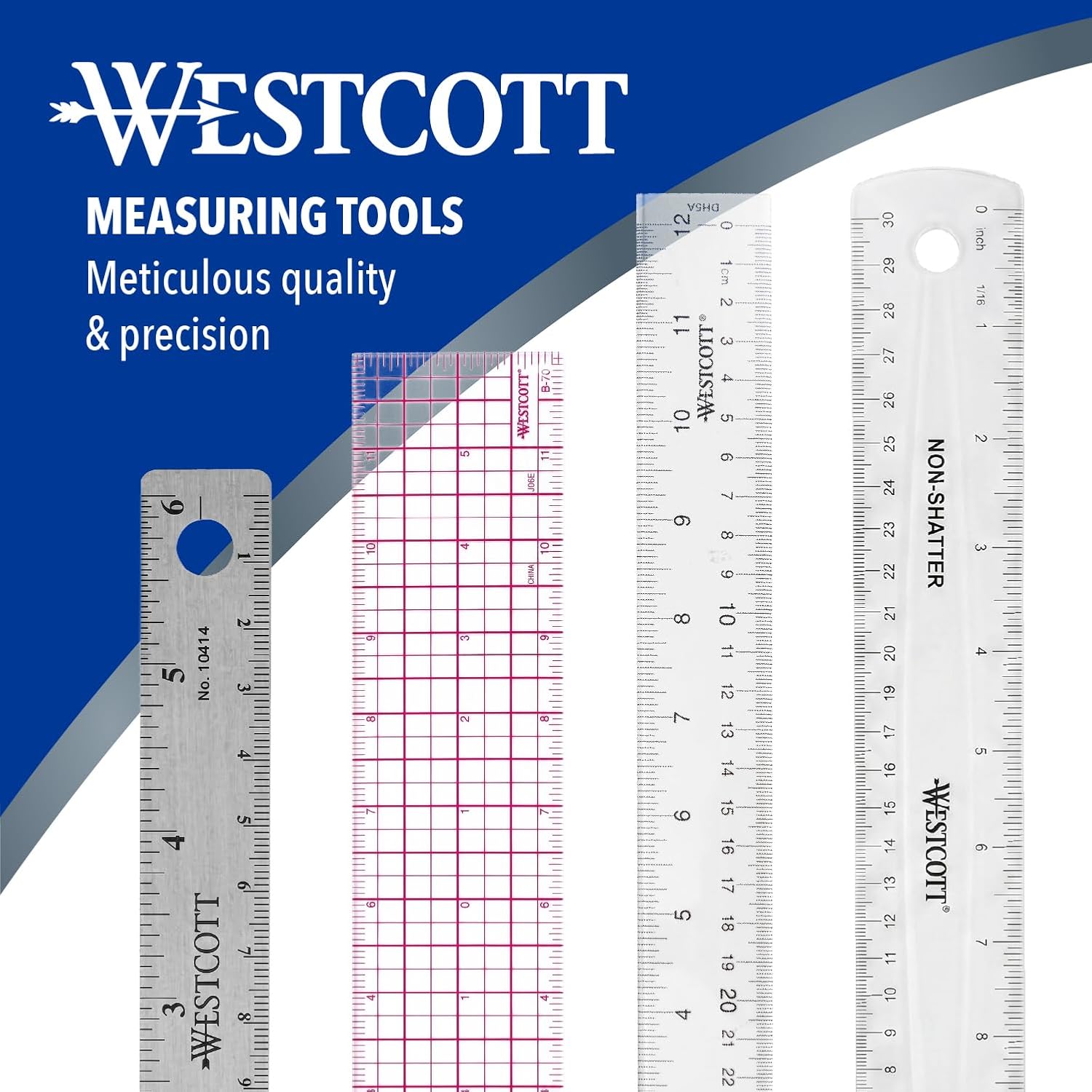 Westcott Acrylic Clear Ruler, Easy-to-Read Markings, Scratch-Resistant Design, Raised Beveled Edges, for Crafting, Office, Classroom, Back to School Supplies, 12-Inch