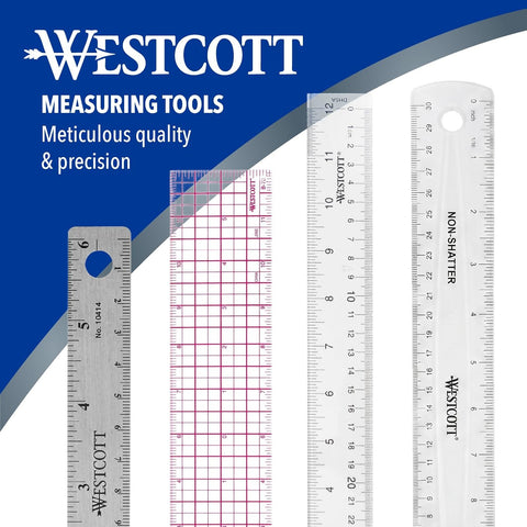 Westcott Acrylic Clear Ruler, Easy-to-Read Markings, Scratch-Resistant Design, Raised Beveled Edges, for Crafting, Office, Classroom, Back to School Supplies, 12-Inch