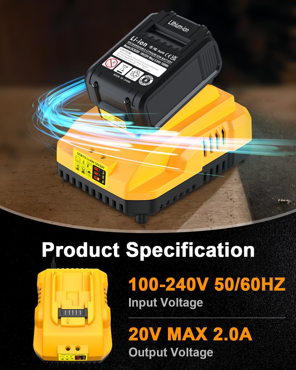 DCB112 20V MAX Battery Charger Replacement for Dewalt Battery Charger, Compatible with Dewalt 12V-20V Battery