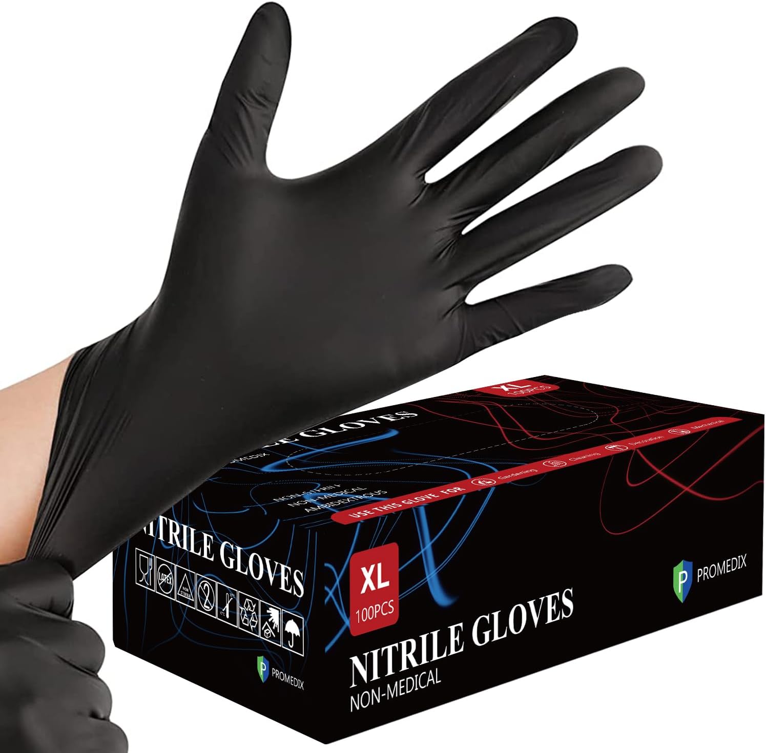 PROMEDIX P Nitrile Disposable Gloves,4mil-100 Count,Gloves Disposable Latex Free,Powder Free for Cooking,Household,Food safe