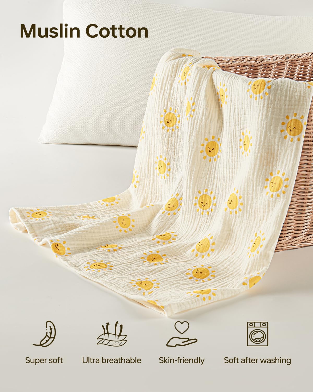 Baby Car Seat Cover, 100% Muslin Cotton Breathable Infant Canopy, Sunlight