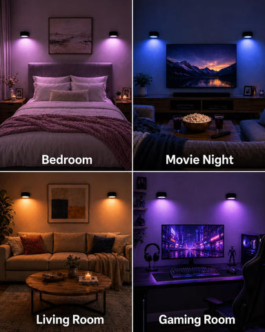 LED Wall Mounted Lights, Rechargeable Wall Sconces, 3 Color Temps, Remote & Touch, 360° Rotating and Dimmable for Bedroom, Bedside & Reading (Black-RGB, 2 Pack)