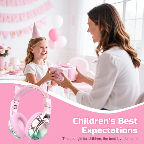 QearFun Kids Cat Ear Headphones with Cord with Mic, 85/94dB Volume Limit