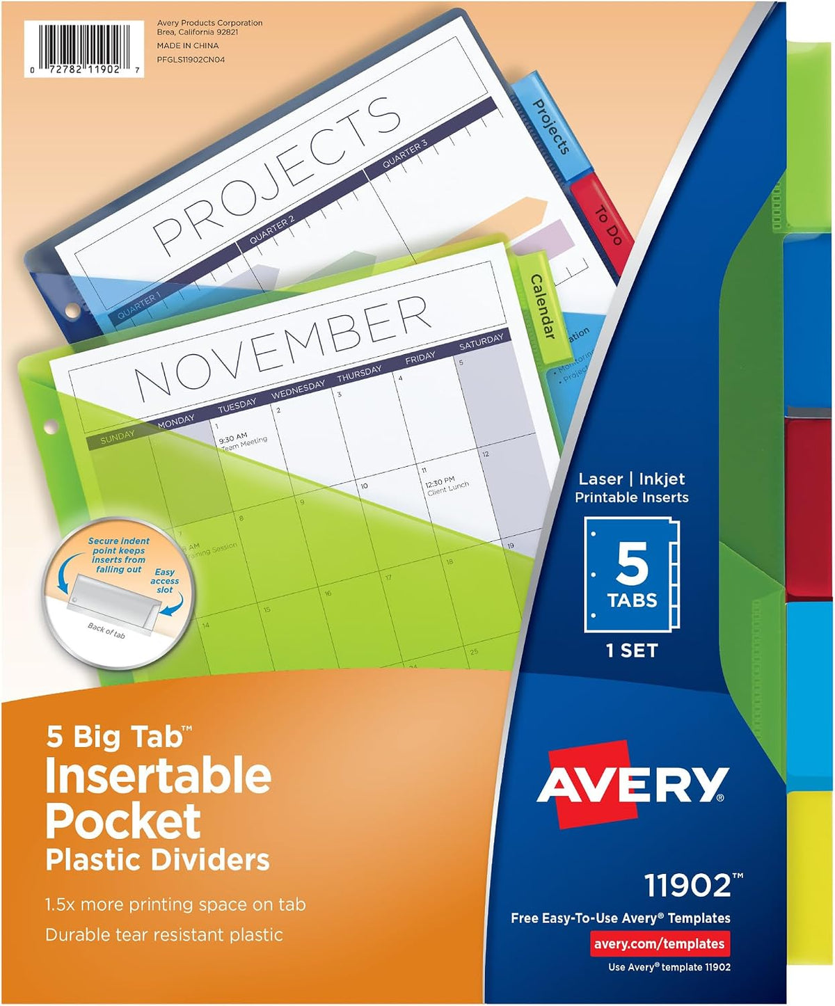 Avery Big Tab Insertable Plastic Dividers, 5-Tab, Multicolor, 1 Set