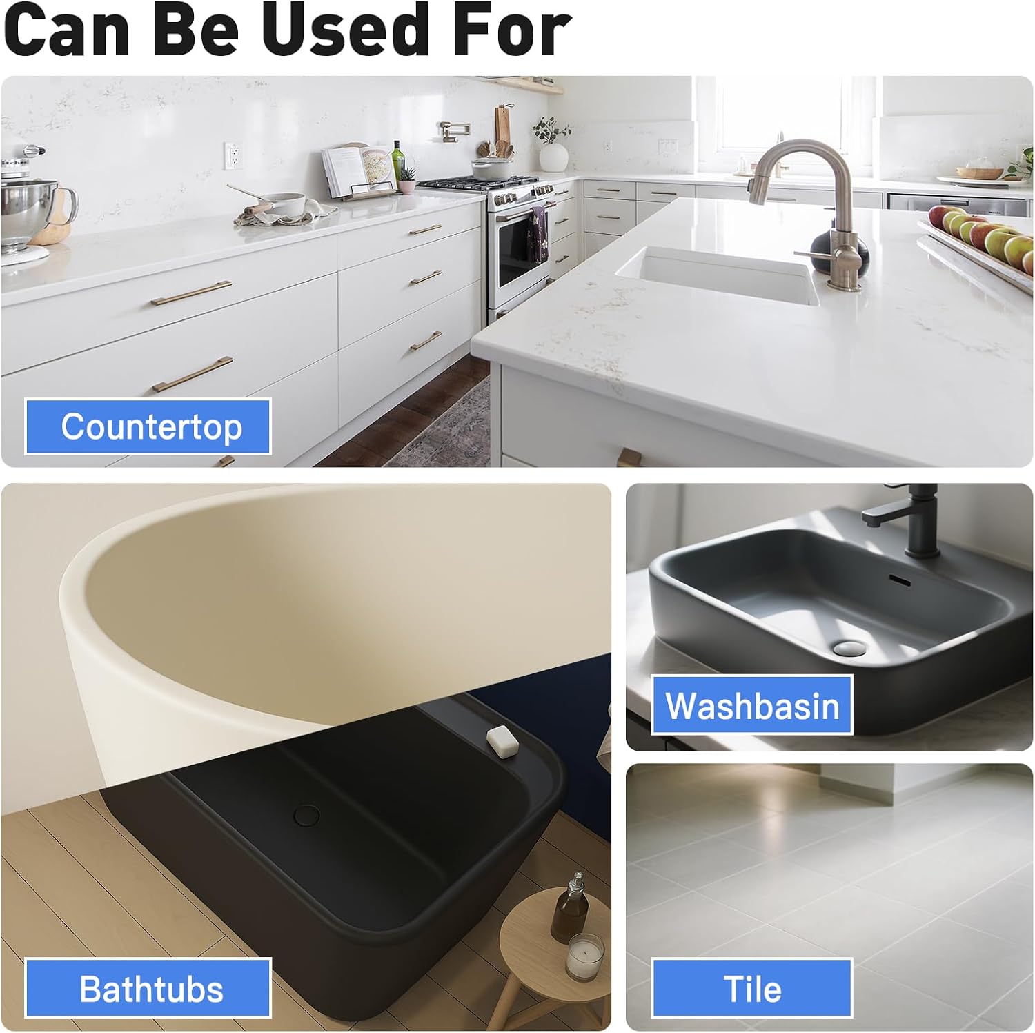 DWIL Tile Paint, Tub and Tile Refinishing Kit with Tools, Bathtub Paint Water Based &Low Odor, Easy to Use for Bathroom Kitchen, Semi-Gloss Black, 25-30sq.ft