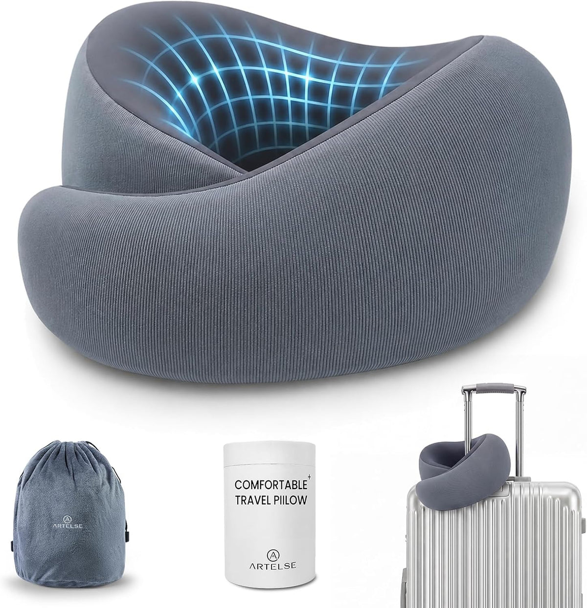 Travel Neck Pillow - Memory Foam Airplane Pillow with Chin Support