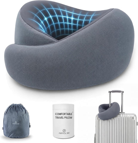 Travel Neck Pillow - Memory Foam Airplane Pillow with Chin Support