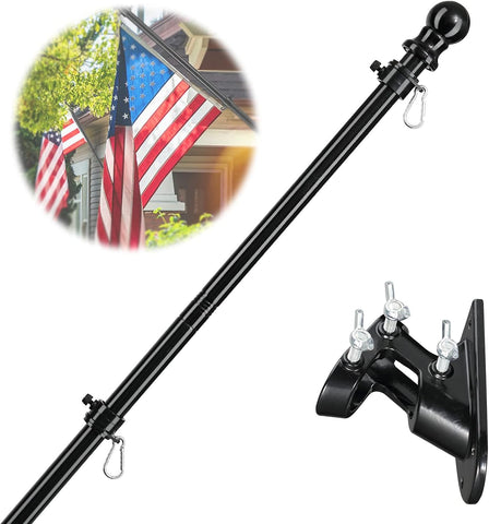 Flag Pole for Outside House, 5 FT Tangle-Free Heavy Duty, 45°/90° Bracket