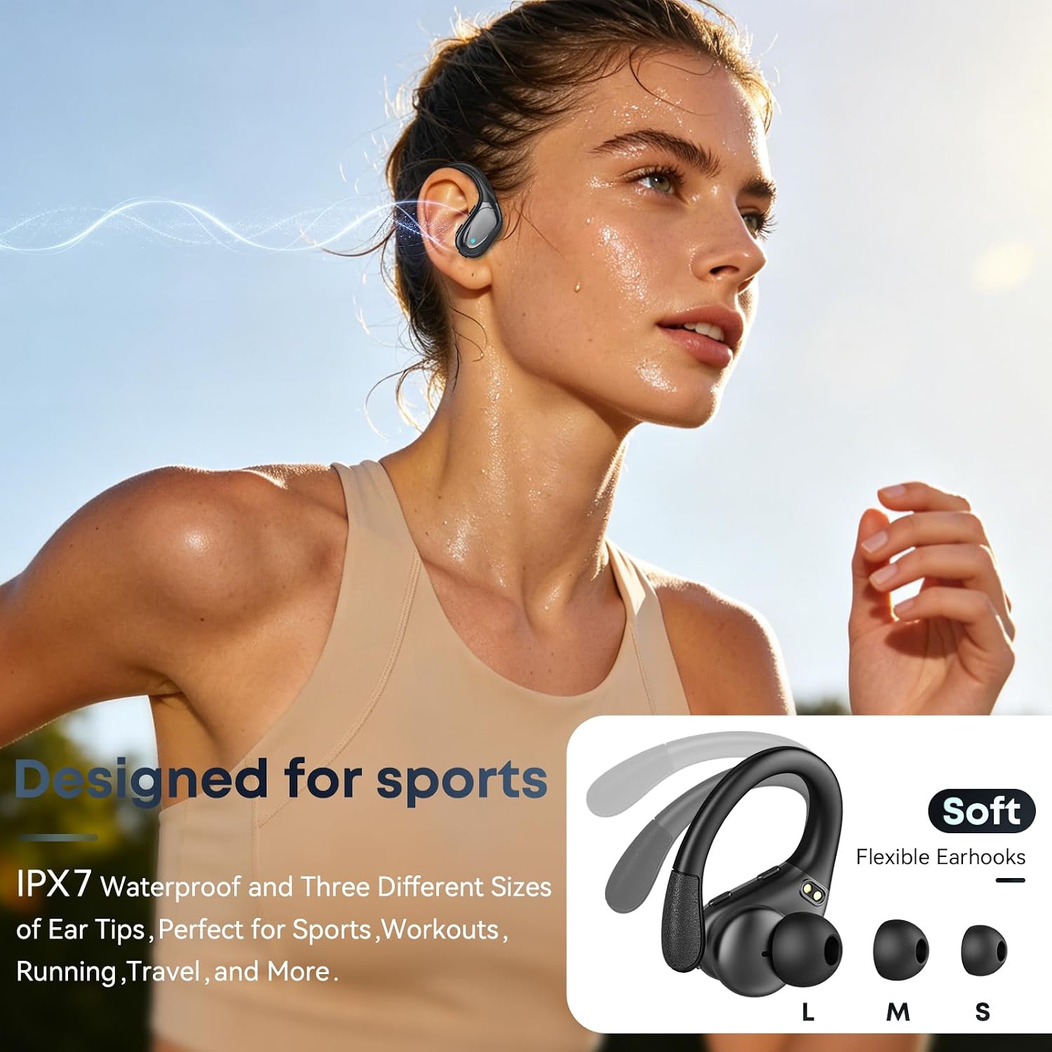 HAOYUYAN Wireless Earbuds, Sports Bluetooth Headphones, 80Hrs Playtime Ear Buds with LED Power Display, Noise Canceling Headset, IPX7 Waterproof Earphones for Workout/Running