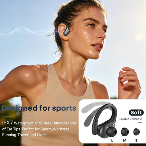 HAOYUYAN Wireless Earbuds, Sports Bluetooth Headphones, 80Hrs Playtime Ear Buds with LED Power Display, Noise Canceling Headset, IPX7 Waterproof Earphones for Workout/Running