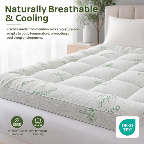Queen Mattress Topper, 1200 GSM Viscose Derived from Bamboo Pillow-Top