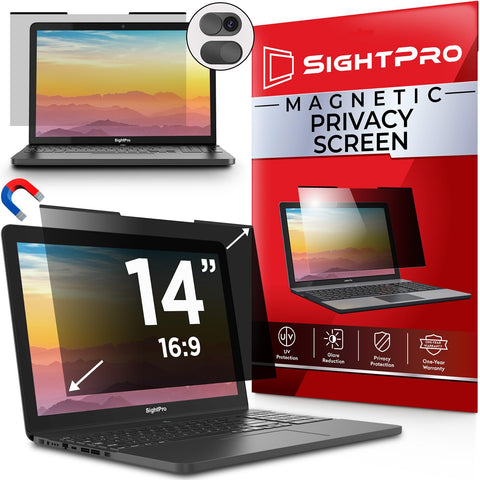 SightPro Magnetic Laptop Privacy Screen 14 Inch 16:9 - Removable Computer Privacy Filter Shield and Protector