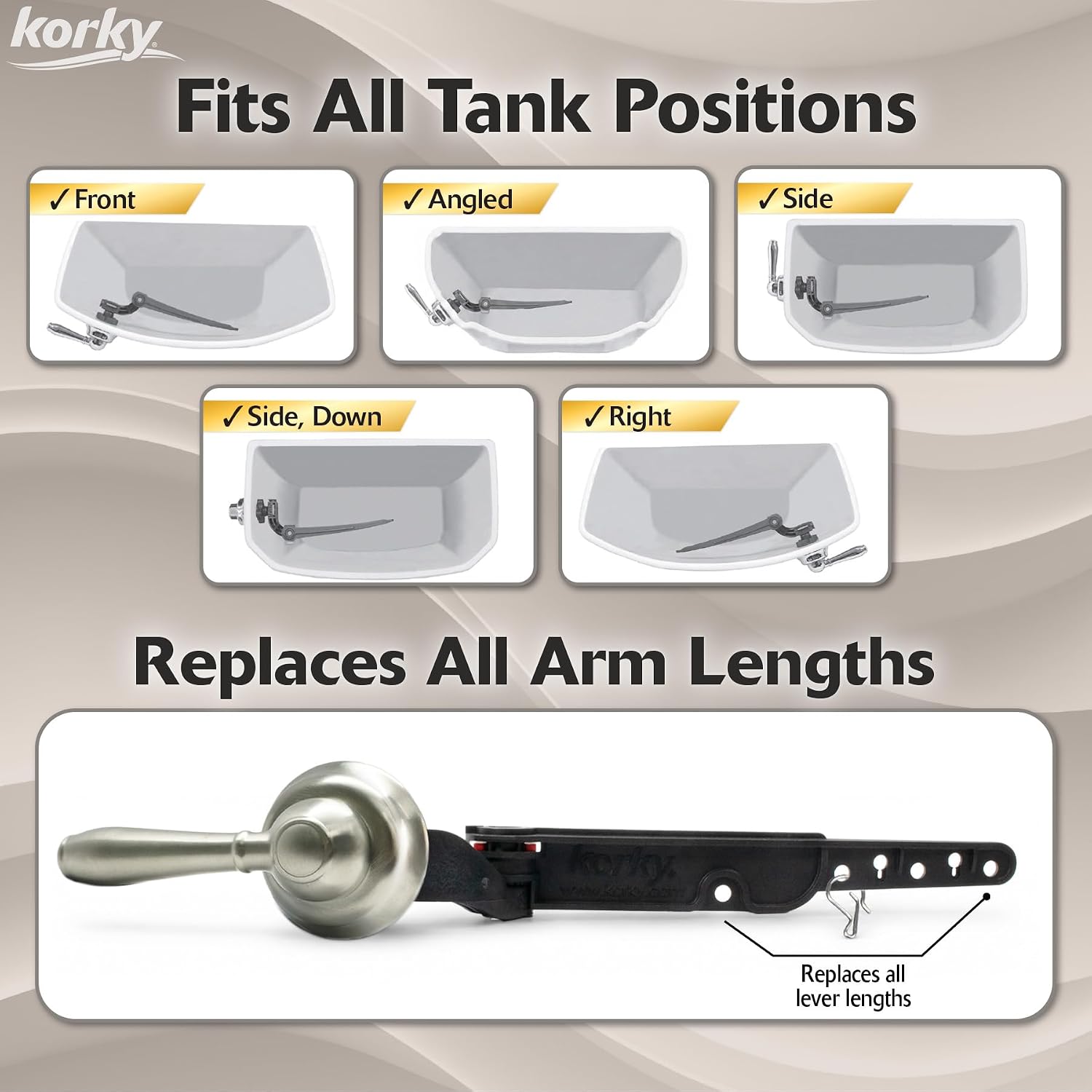 Korky Strongarm Metal Toilet Handle & Lever in Brushed Nickel - 6071