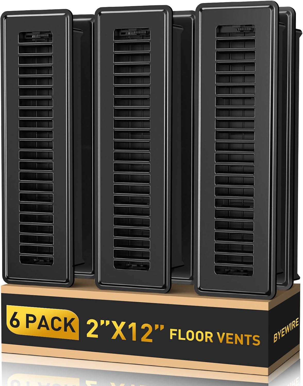 BYEWIRE 2x12 Floor Register, 6 Pack Heavy Duty Steel Floor Vent Covers