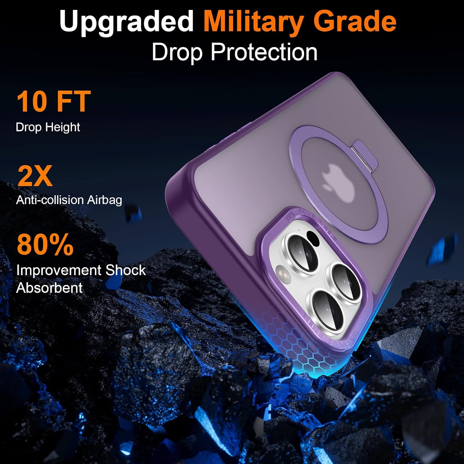Magnetic for iPhone 14 Pro Case with Ring Stand, Dark Purple