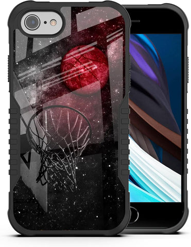 for iPhone SE 2022/2020/7/8 Case for Men Boys, Basketball Universe Cool Design Shockproof Anti-Scratch Drop TPU Bumper Hard PC Back Protection Case for iPhone SE 3rd/2nd Gen/7/8/6