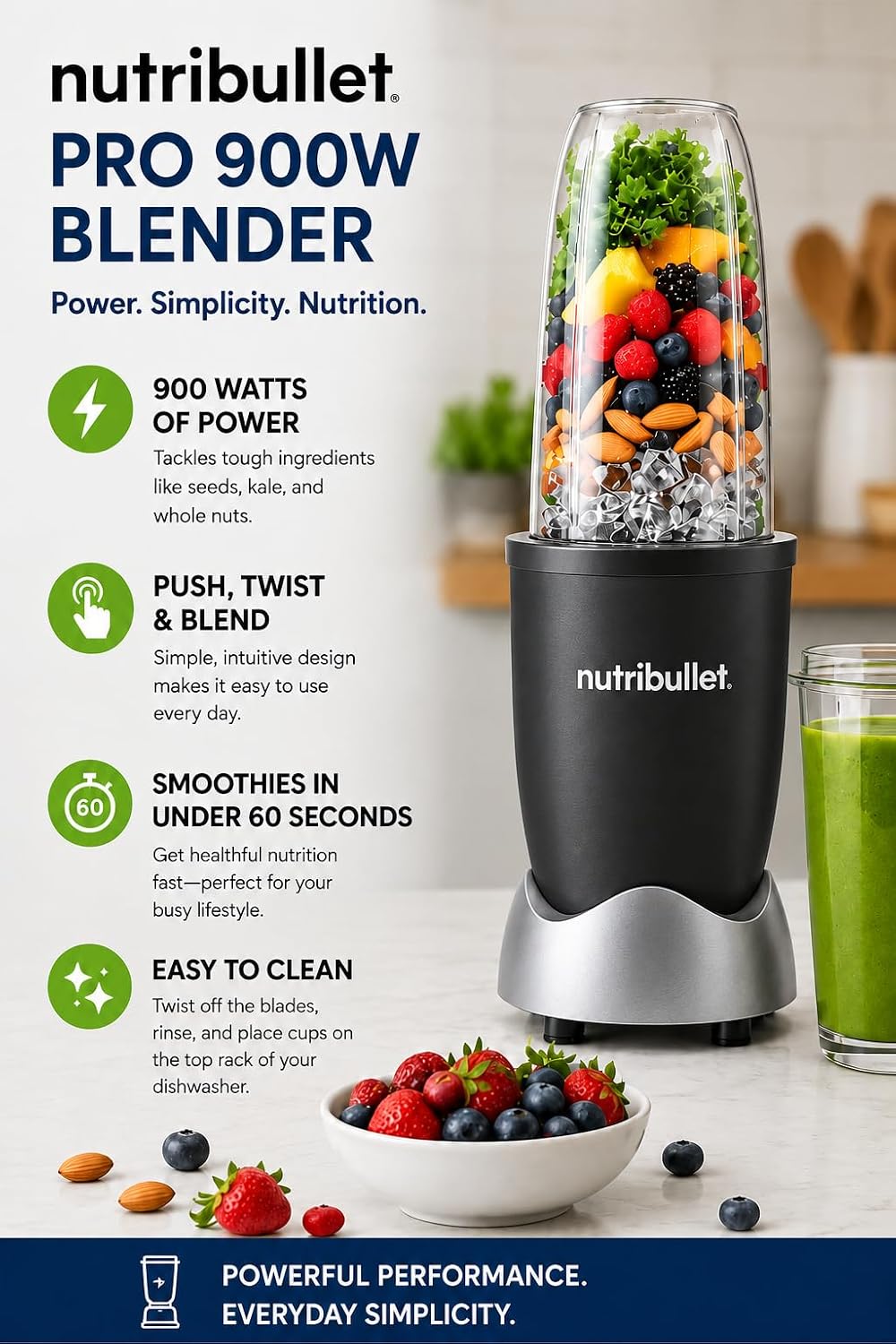NutriBullet Pro 900W Single-Serve Blender Exclusive Bundle (Black Stainless)