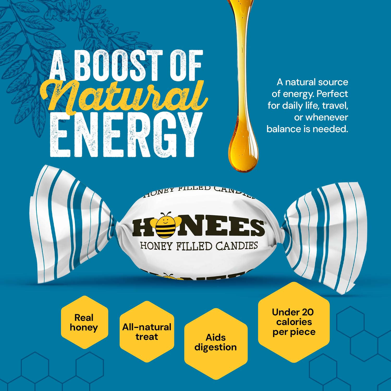 Honees Honey & Ginger Hard Candy Individually Wrapped | Natural & Healthy Candy, Italian Made with Real Honey & Indonesian Ginger, 12 Pack (34.2oz)