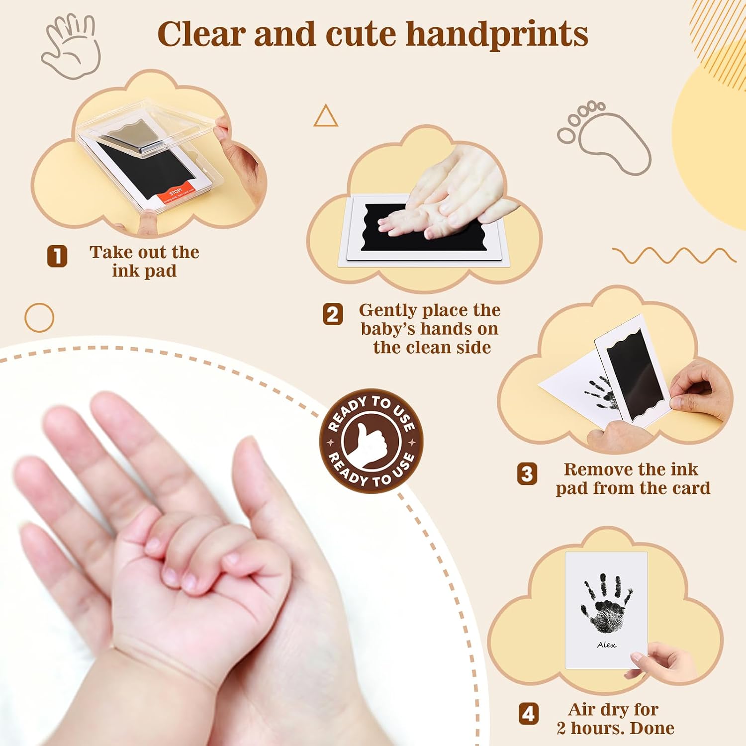 Nabance Baby Footprint Kit, Inkless Baby Hand and Footprint Kit, 2 Pack