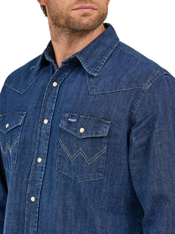 Wrangler Men's Cowboy Cut Western Long Sleeve Snap Work Shirt Washed Finish