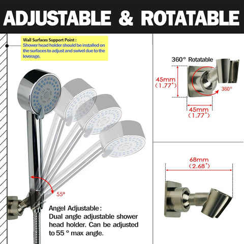 Shower Head Holder Handheld Shower Wand Bracket Adhesive Shower Wall Mount Holder Brass Shower Spray Holder Brushed Nickel, Drill Free Glue Installation