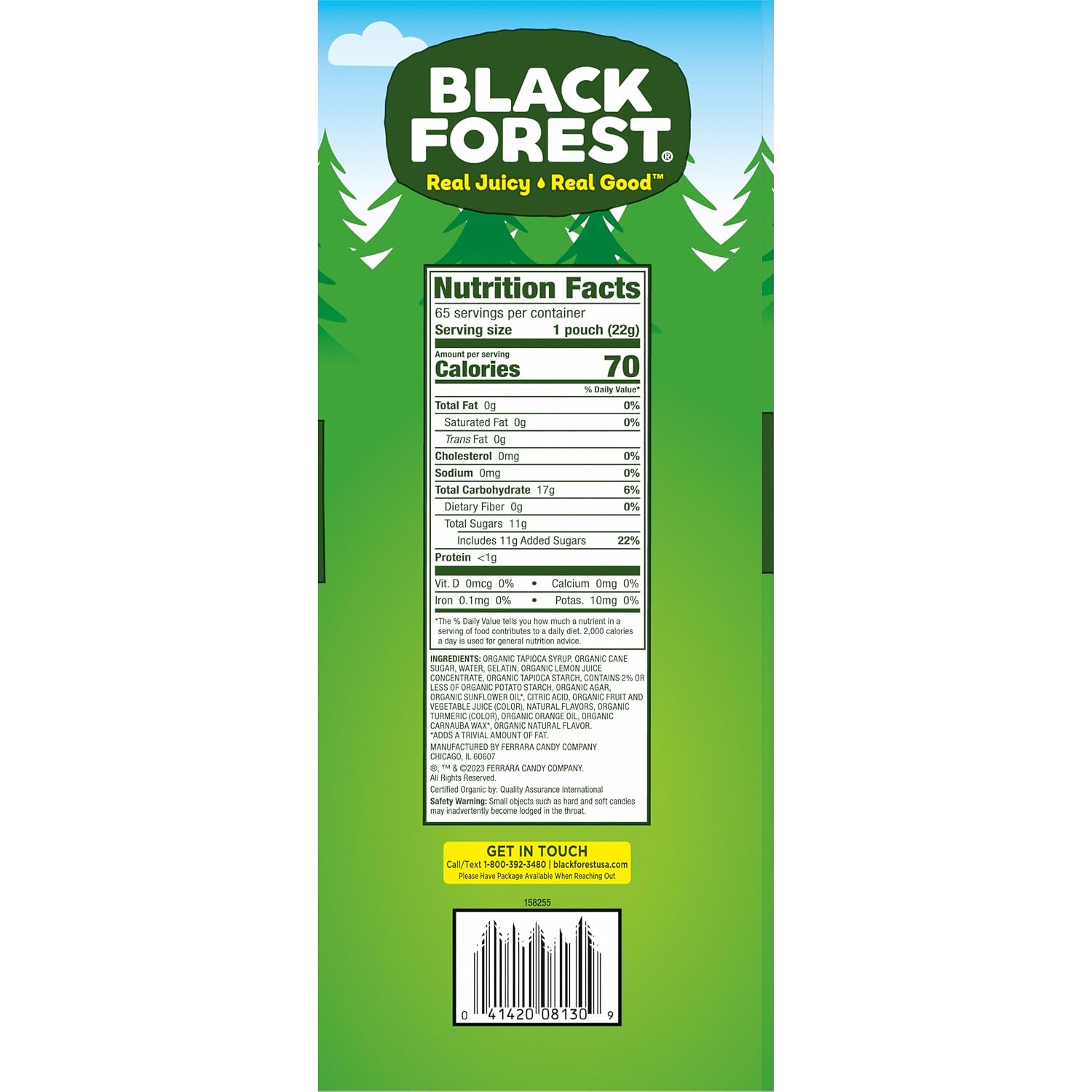 Black Forest Organic Gummy Bears Candy, 0.8 Ounce Pouches (65 Count) (Pack of 2)