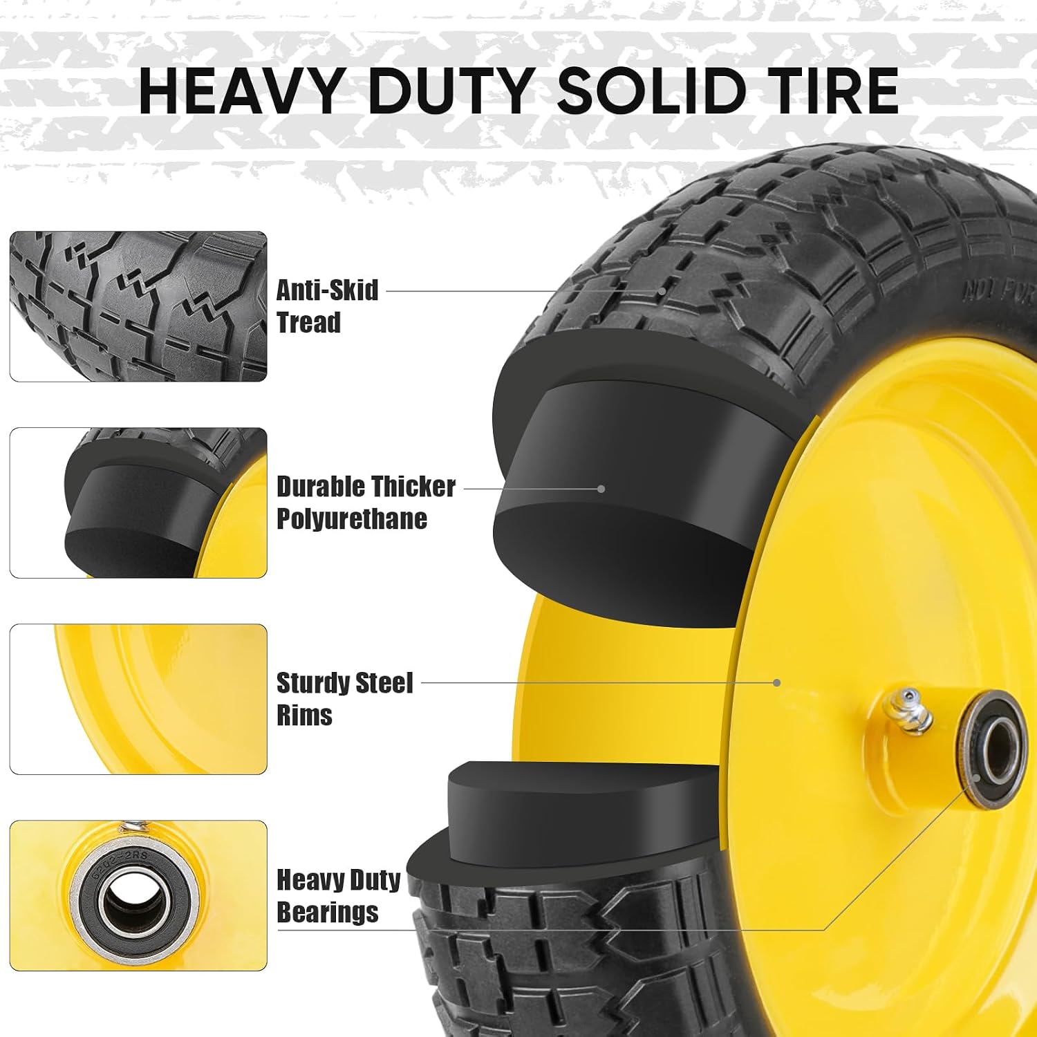 TICONN 4.80/4.00-8 Tire, 16" Flat Free Wheelbarrow Tire and Wheel