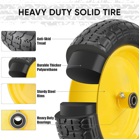 TICONN 4.80/4.00-8 Tire, 16" Flat Free Wheelbarrow Tire and Wheel