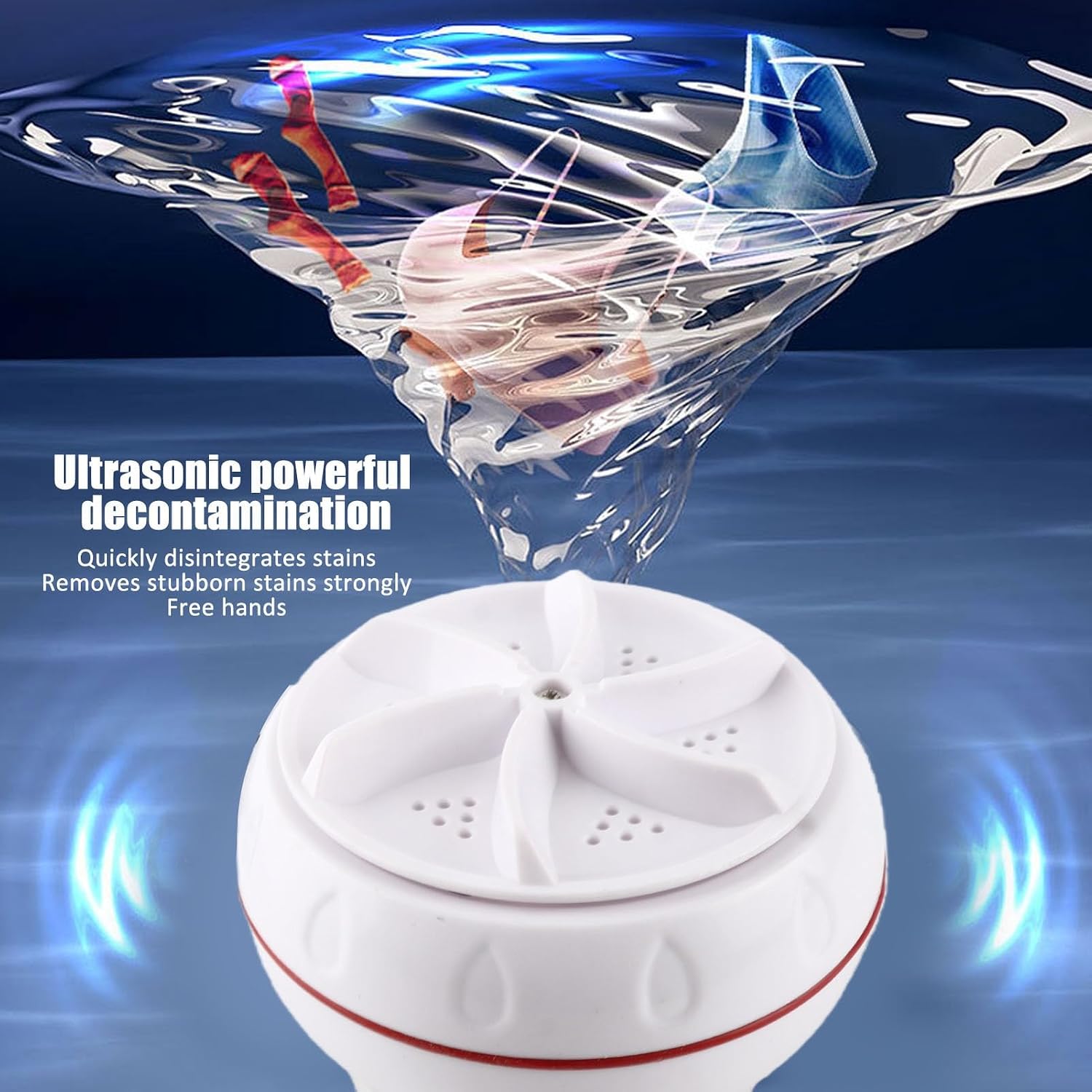 Mini Ultrasonic Turbine Washer, 27W USB Rechargeable Washing Machine with 50s Reverse Cycle 30min Auto Power Off, Portable Laundry Cleaner for School, Home and Hotel