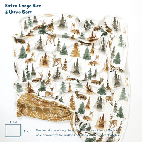 GRSSDER Baby Blankets Super Soft Stretchy Jersey Knit Swaddle Blanket for Baby Girls and Boys, Double Layer Receiving Blankets 34 x 44 Extra Large for Swaddling, Deer Pattern