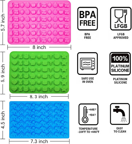 Gummy Candy Molds - Silicone Gummy Dinosaur/Marine Animal/Donut/Small Hearts Shapes/Fruit Snack Mold with 2pcs Dropper,Non-stick and Bpa Free for Mini Candy Chocolate Gummies Baking