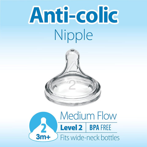Dr. Brown’s Wide-Neck Level 2 Medium Flow Nipple, 3m+, 2-Pack