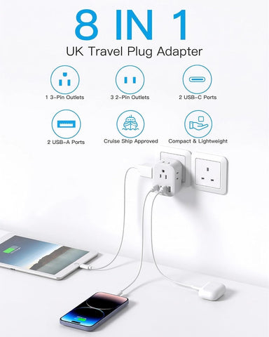 US to UK Plug Adapter, HANYCONY Type G Adapter for Travel, 2 Pack