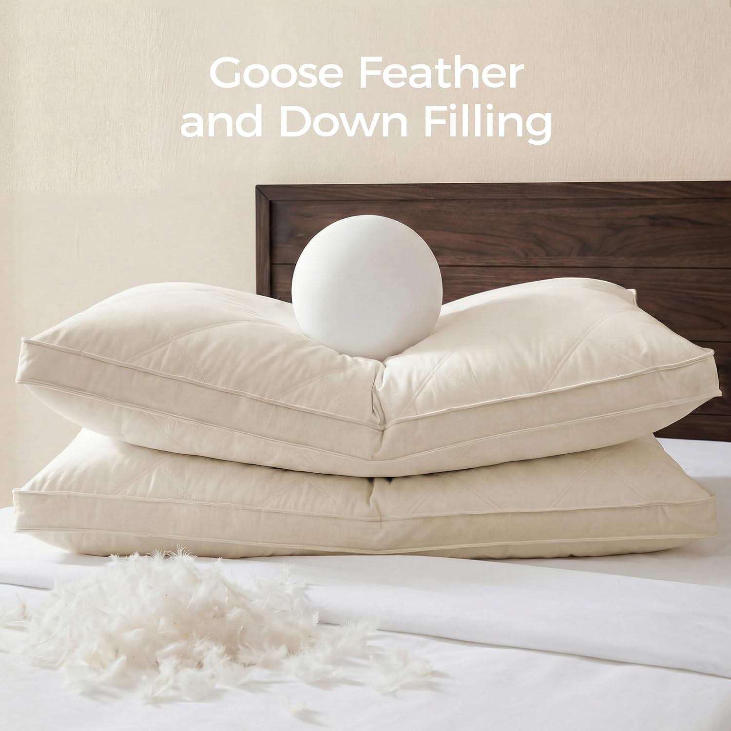 puredown® Goose Feathers and Down Pillows, 100% Organic Cotton Cover, Gusseted Pillow for Sleeping Hotel Collection Bed Pillows, Standard, Set of 2