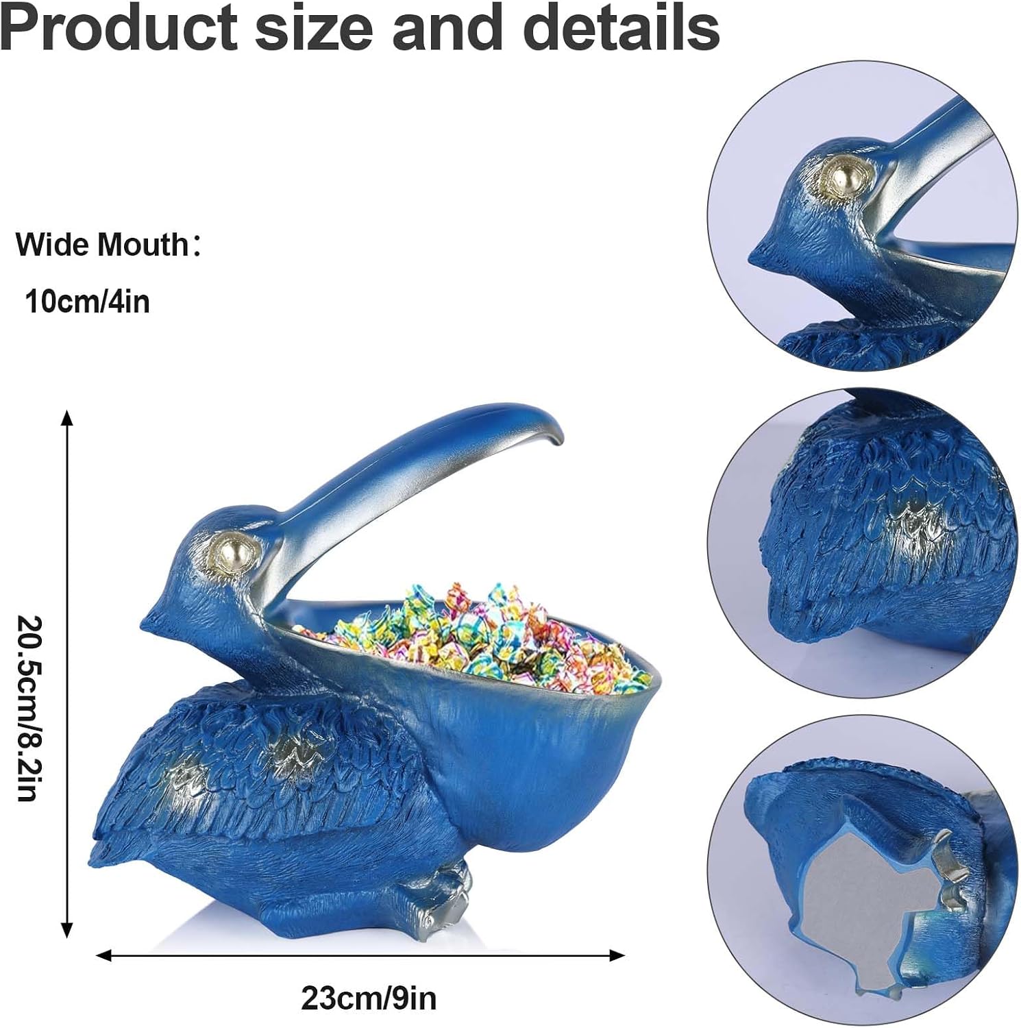 Pelican Key Holder Statues,Fun Animal Hippo Candy Dish,Candy Dish for Office Desk Unique,Modern Key Holder for Pelican Figurine,Suitability Desk bowl and Entry Table Decor Items (Blue)