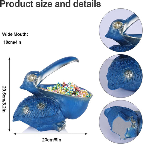 Pelican Key Holder Statues,Fun Animal Hippo Candy Dish,Candy Dish for Office Desk Unique,Modern Key Holder for Pelican Figurine,Suitability Desk bowl and Entry Table Decor Items (Blue)