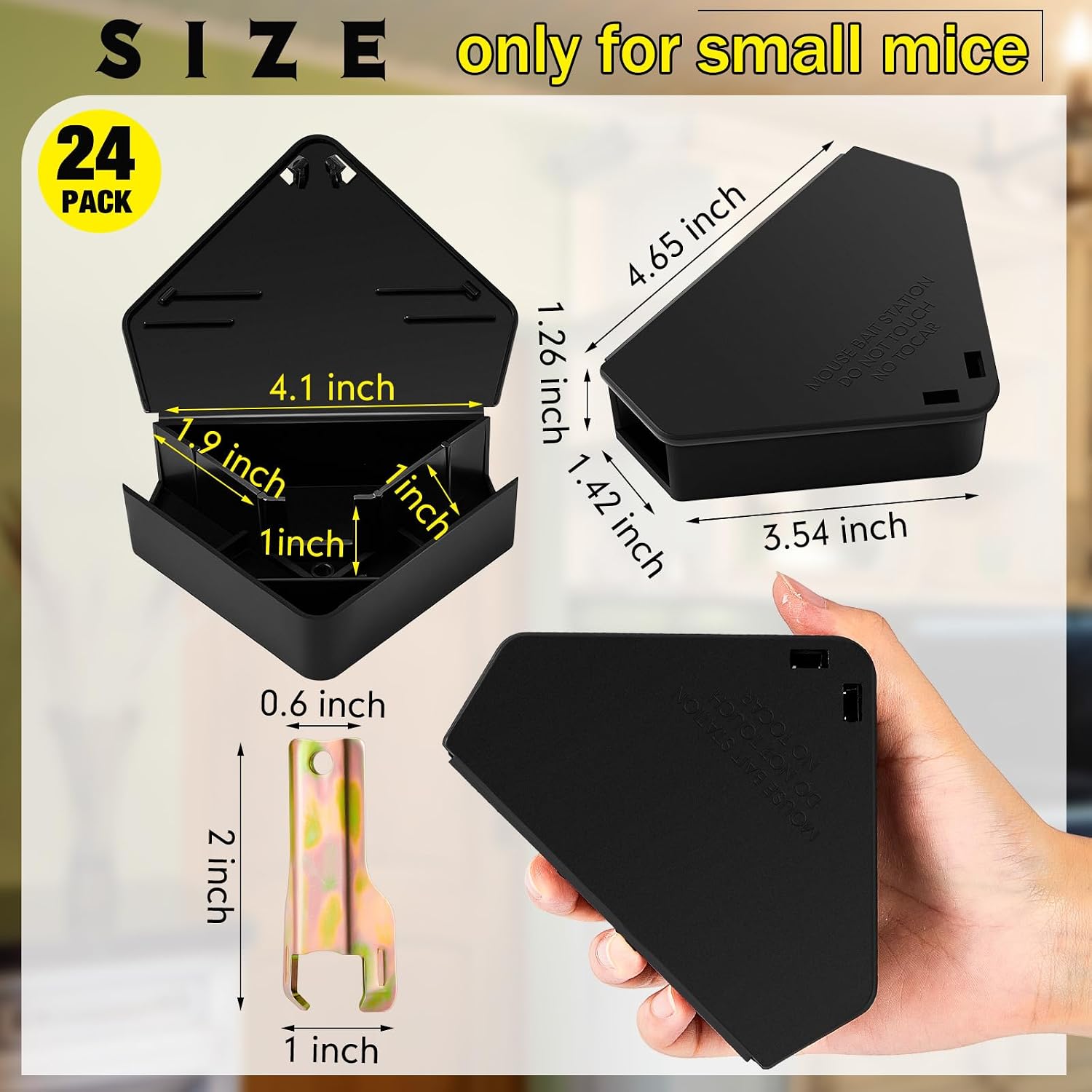 Qualirey 24 Pcs Triangle Mice Rat Bait Stations, 5x3 in, Black