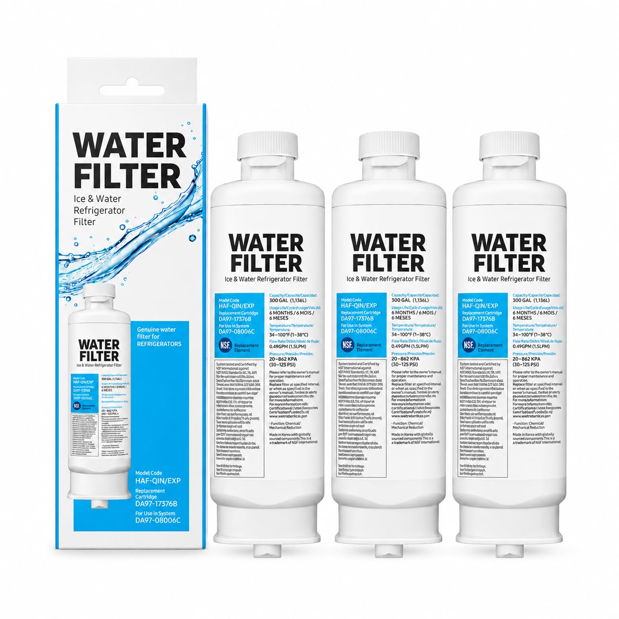 Water Filter Replacement for Samsung DA97-17376B, HAF-Qin/EXP, DA97-08006C, RF28R7201SR, RF28R7351SG, RS27T5200SR - AFT1000T Faucet Mount Water Purification Unit (3 Pack)