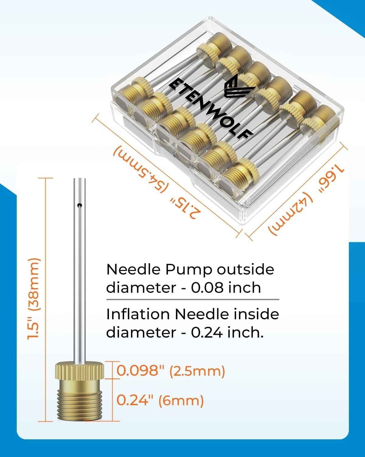 ETENWOLF 12 Pack Brass Ball Pump Needles, No Break Heavy Duty Needles