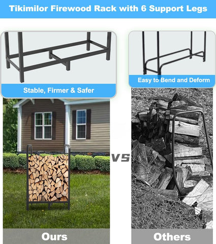 2.8ft Firewood Rack Holder, Adjustable Heavy Duty Fire Log Stacker Stand for Fireplace, Outdoor Indoor Metal Wood Pile Storage Organizer, Patio Logs Stand tool, Black
